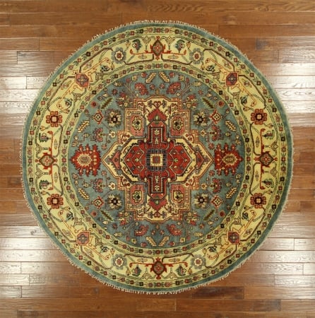 H4013 9 Ft. Round Blue Vegetable Dyed Hand Knotted Wool Persian Serapi Oriental Heriz Rug