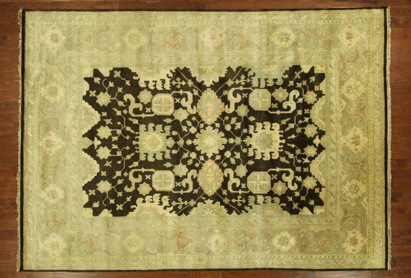 H3502 New Unique Floral Hand Knotted Oushak 10 X 14 Ft. Brown Turkish Wool Area Rug