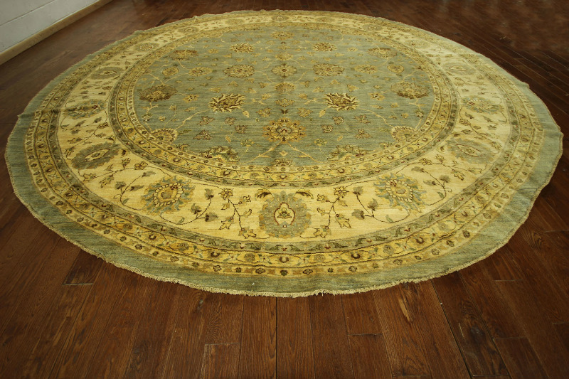 H3783 New Floral Pakistani Chobi Peshawar 14 Ft. Round Blue Hand Knotted Wool Rug