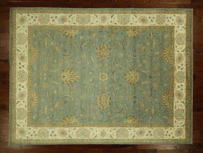 H5972 Super Pakistani Peshawar Maya Blue Chobi 9 X 12 Ft. Hand Knotted Wool Area Rug