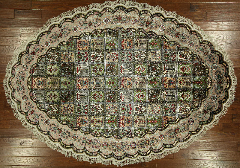 New Oval Original Silk Kashan Multi-color Hand Knotted 7 X 10 Ft. Garden Rug