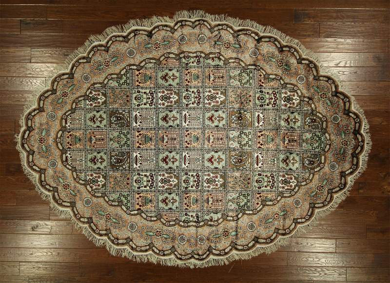 H6020 Unique 7 X 10 Ft. Oval Fine Kashan Hand Knotted Multi-color Pure Silk Garden Rug