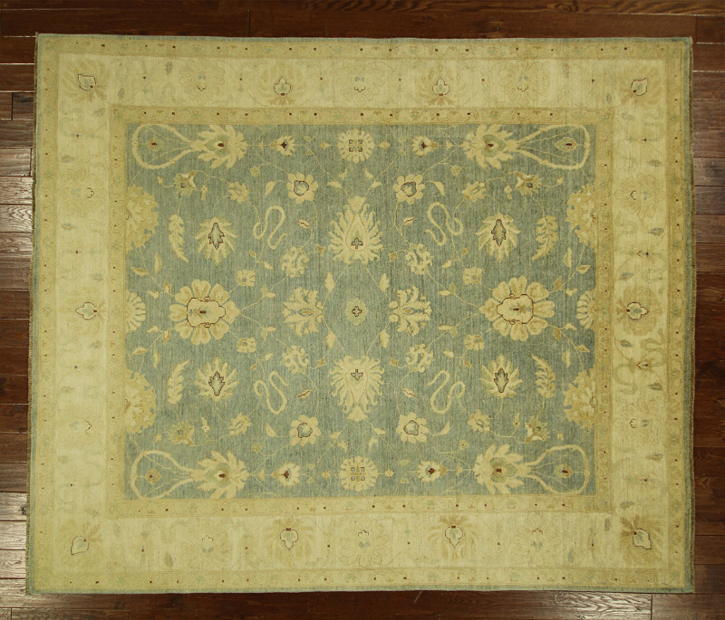 H6028 Floral 8 X 10 Ft. Washed Out Blue Pakistani Chobi Hand Knotted Wool Area Rug