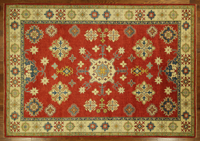 H6138 9 X 13 Ft. Mojave Collection Kazak Hand Knotted Wool Red Geometric Area Rug