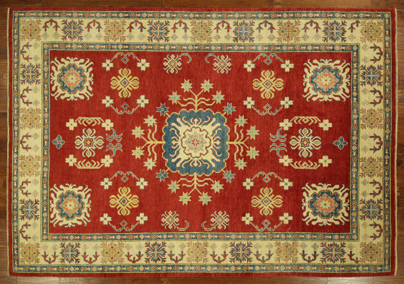 H6156 9 X 12 Ft. Geometric Red Super Kazak Mesa Collection Hand Knotted Wool Area Rug