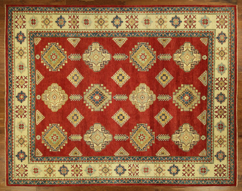 H6162 11 X 13 Ft. Hand Knotted Geometric Red Super Kazak Oriental Wool Area Rug