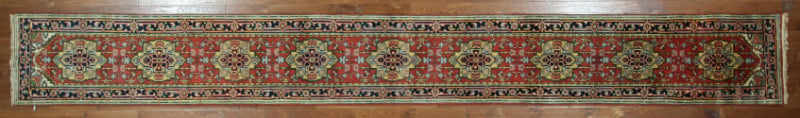 H5421 New Authentic Runner Heriz Serapi Hand Knotted Wool 3 X 20 Ft. Red Floral Rug