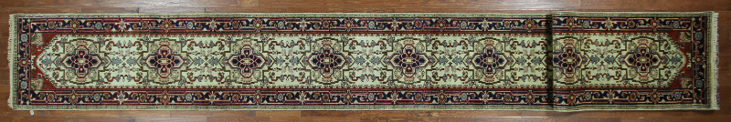 H5434 Unique Light Green Heriz Serapi Floral Runner Hand Knotted Wool 2 X 29 Ft. Rug