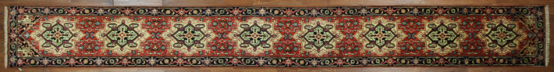 H5436 New Antiqued Hand Knotted Wool Red 3 X 21 Ft. Heriz Serapi Runner Floral Rug
