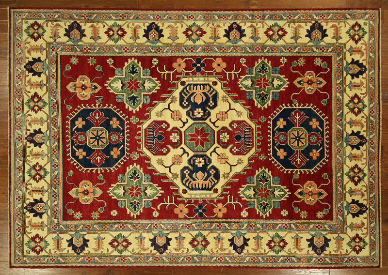 H5819 New Super Kazak Pure Red 8 Ft. 3 In. X 11 Ft. 10 In. Hand Knotted Wool Vegetable Dyed Floral Rug