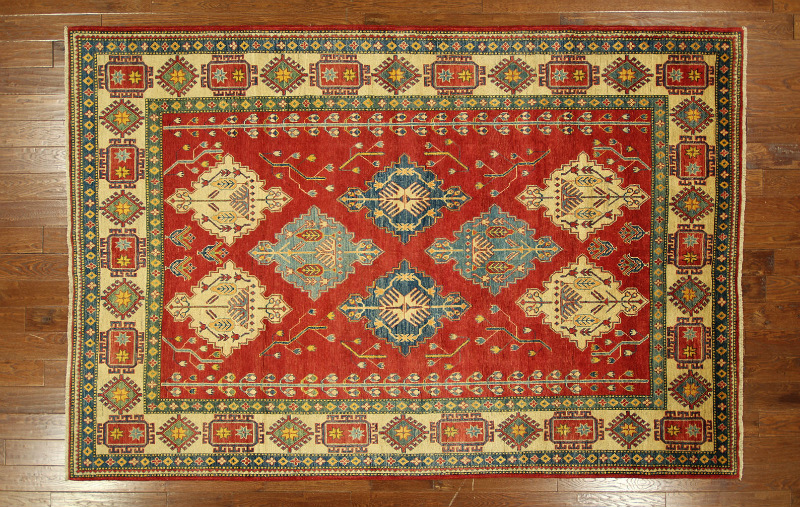 7 X 10 Ft. Diamond Design Imperial Red Geometric Super Kazak Hand Knotted Rug