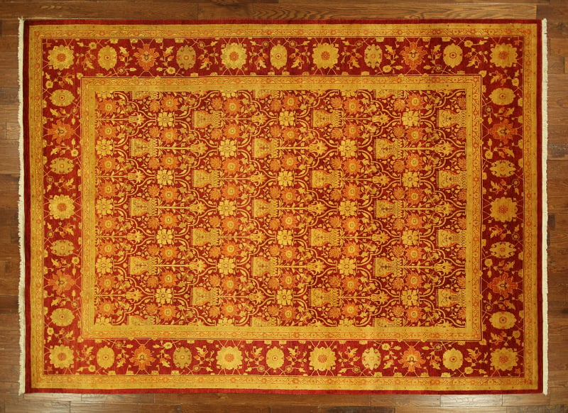 H6388 9 X 12 Ft. Vase Design Carmine Red Chobi Ziegler Mahal Hand Knotted Wool Rug