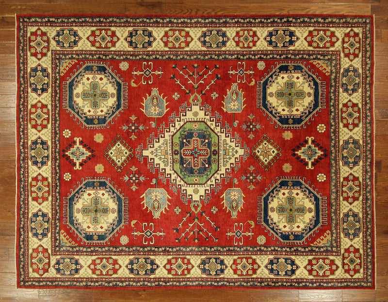 H6421 One Of A Kind Vibrant Red Super Kazak Hand Knotted 9 X 12 Ft. Wool Area Rug