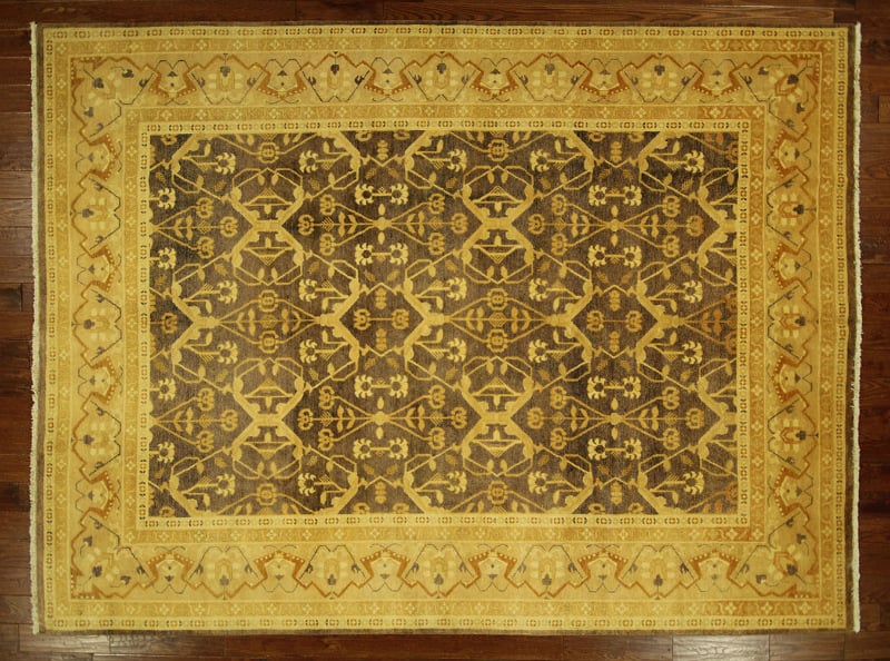 H6474 9 X 12 Ft. Brown And Ivory Pakistani Chobi Mahal Zieglar Hand Knotted Wool Rug