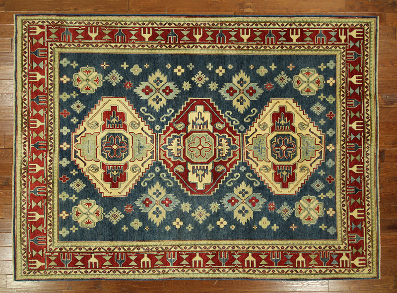 H3965 Super Kazak Azure Oriental Area Rug 8 Ft. 1 In. X 10 Ft. 11 In. Hand Knotted Wool Rug