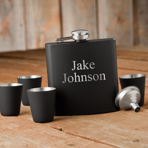 Gc1244 Personalized Matte Black Flask & Shot Glass Gift Box Set