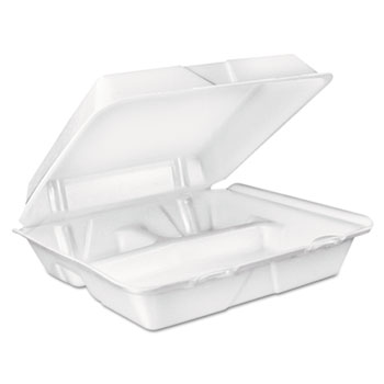 Dcc90ht3r Large Foam Carryout Food Container, 3-compartment - White