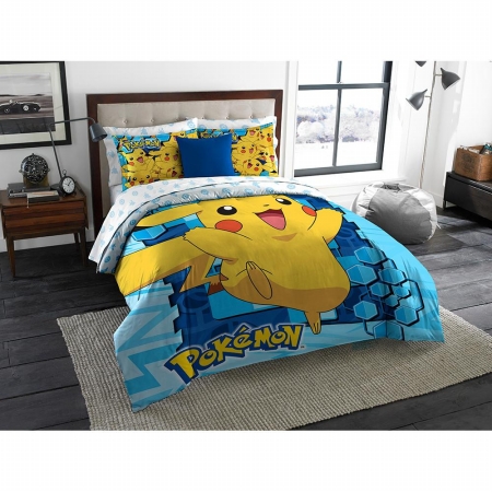 Jrnor-1pok853001001ret Pokemon Big Pika Twin-full Comforter With 2 Pillow Shams