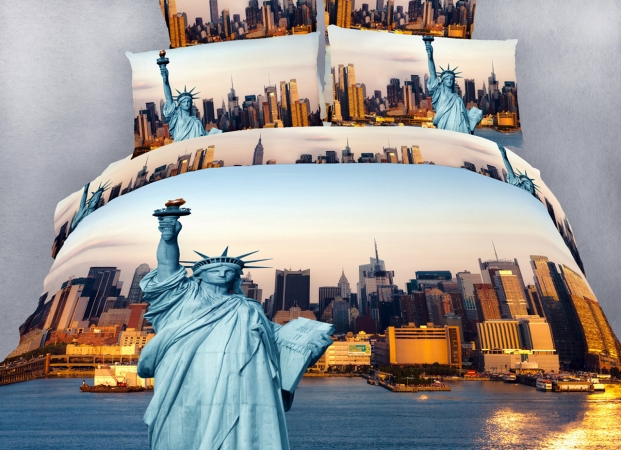 Dm492q Nyc City Themed Queen Size Bedding Duvet Cover Set