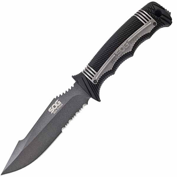 Ss1001-cp Seal Strike Black Handle Combo Edge With Molded Sheath Knife