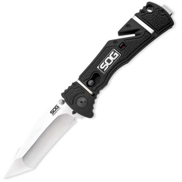 Tf103-bx Trident Elite Black Handle Satinless Tanto Plain With Clip Knife