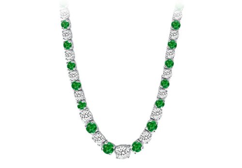 Graduated Created Emerald Cz Tennis Necklace In 14k White Gold 17.ct.tw