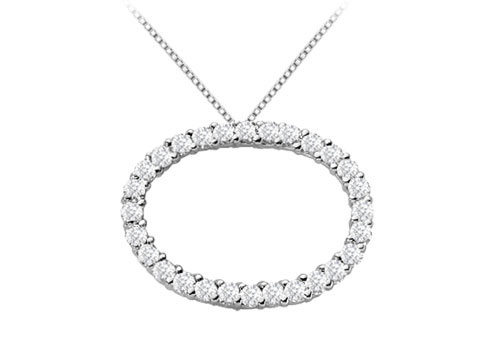 14k White Gold Oval Diamond Circle Pendant With 1.50 Carat Diamonds