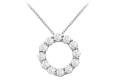 Diamond Open Circle Pendant With 1.25 Carat Diamonds In White Gold 14k