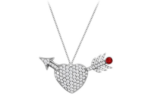 Pendant Diamond Heart And Arrow Ruby In 14k White Gold One Carat Total Gem Weight