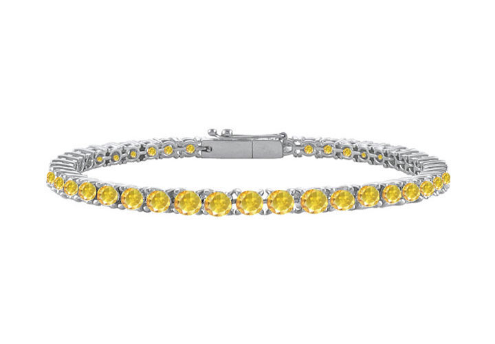 14k White Gold Created Yellow Sapphire Prong Set 2 Ct Tgw Tennis Bracelet