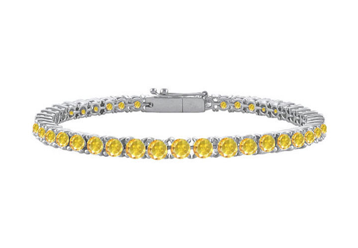 14k White Gold Created Yellow Sapphire Prong Set 4 Ct Tgw Tennis Bracelet