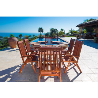 Dropshipvendorgroup V189set8 Malibu Eco-friendly 7-piece Wood Outdoor Dining Set With Foldable Armchairs