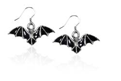 Bat Charm Earrings, Silver