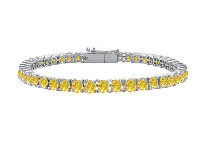 Created Yellow Sapphire Prong Set Tennis Bracelet In 14k White Gold 10 Carat Tgw