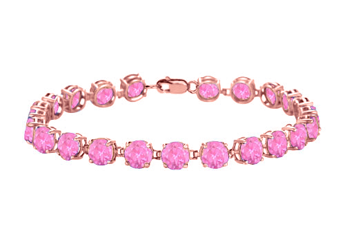 14k Rose Gold Prong Set Round Created Pink Sapphire Bracelet 12 Ct Tgw September Birthstone Jewe