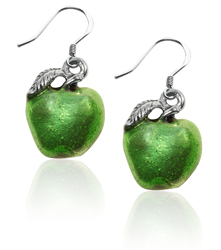 Green Apple Charm Earrings In Silver