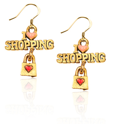 3820g-er I Love Shopping Charm Earrings, Gold