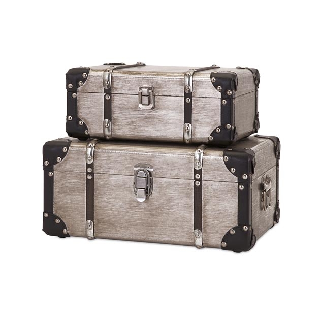 Imax 65399-2 Baker Aluminum Clad Suitcases - Set Of 2