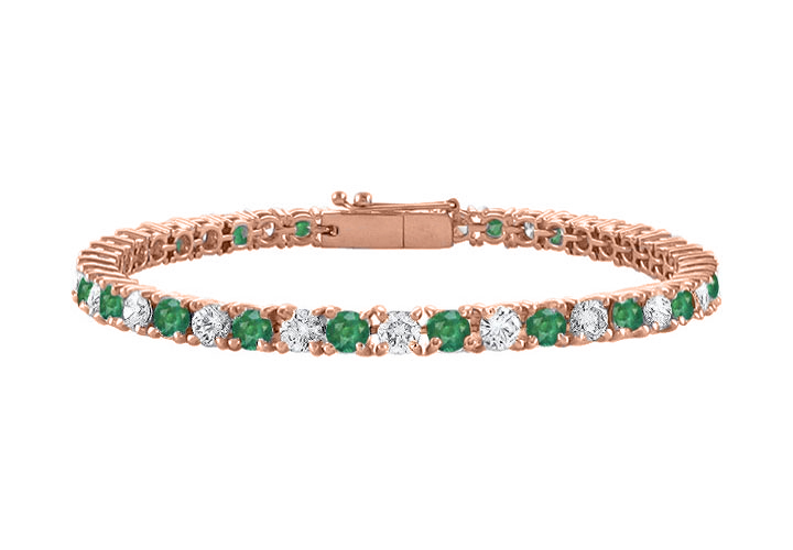 Tennis Bracelet Emerald Created And Cubic Zirconia In 14k Rose Gold Vermeil. 3ct. Tgw. 7 In.