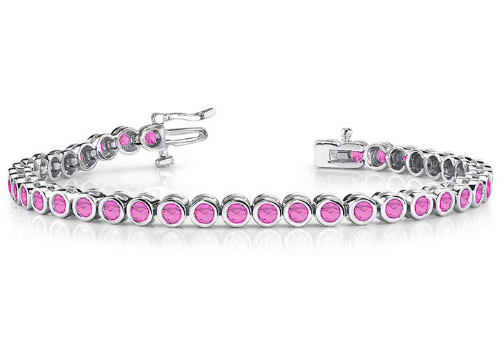 Classic Bezel Set Created Pink Sapphire Tennis Bracelet. 32.ct.tw.