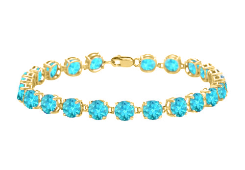 14k Yellow Gold Prong Set Round Created Blue Topaz Bracelet 12 Ct Tgw December Births