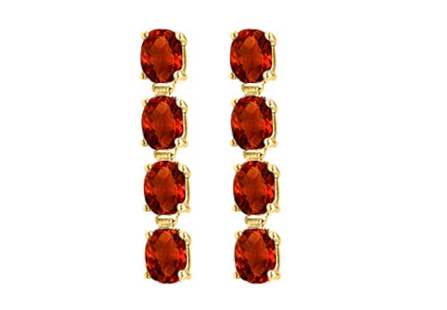 Garnet Drop Earrings Of Eight Carat Total Gem Weight Oval Cut Prong Set In 14k Yellow Gold