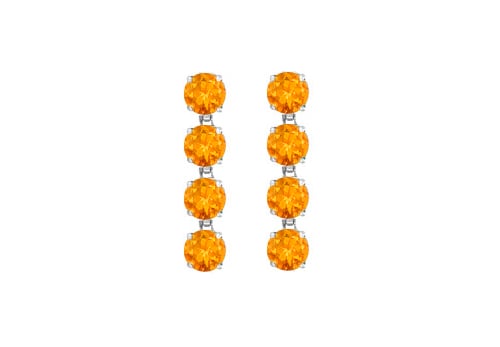 Uber55agct Drop Earrings Round Cut Citrine In Rhodium Plating 925 Sterling Silver 8 Carat Total Gem Weight