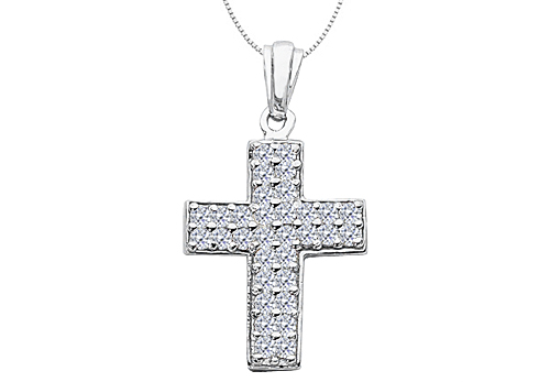 1 Carat Diamond Pave Cross Pendant In 14k White Gold Religious Necklace