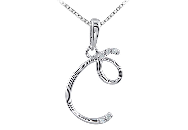 Script C Initial Pendant With Diamonds On 14k White Gold 0.05 Carat Total Diamond Weight