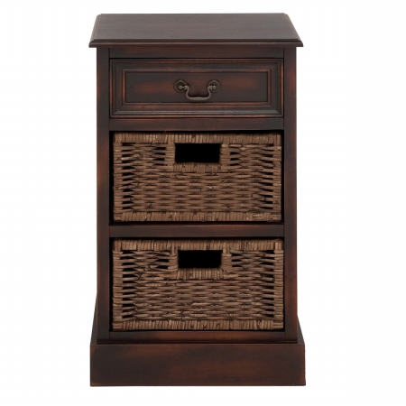 7705269 Urban Designs 3-drawer Wooden Storage Chest Night Stand With Wicker Baskets