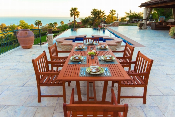 Dropshipvendorgroup V232set9 Malibu Eco-friendly 7-piece Wood Outdoor Dining Set With Rectangular Extension Table
