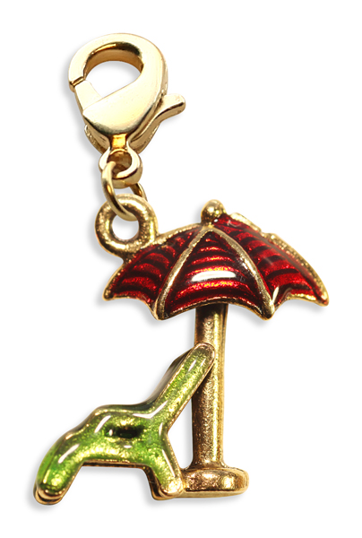2368g Beach Chair With Umbrella Charm Dangle In Gold