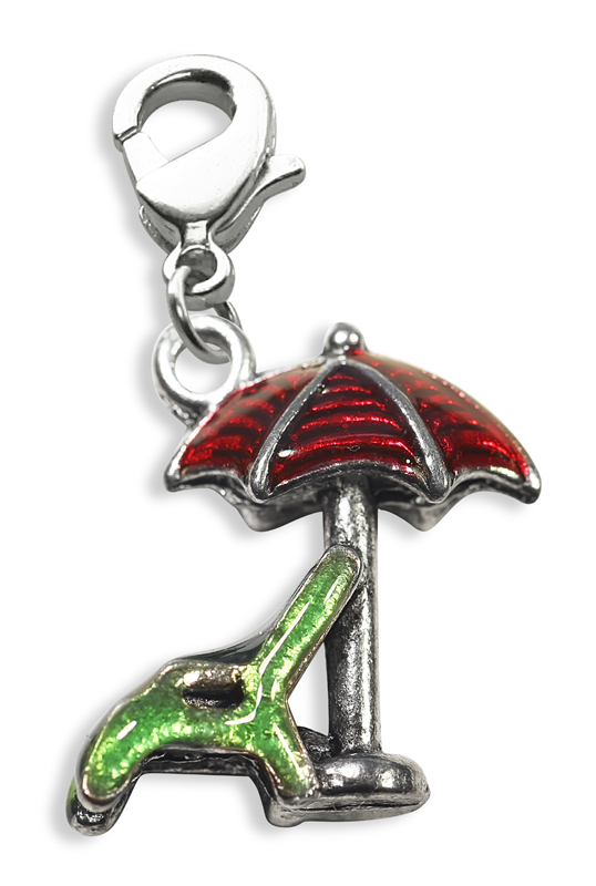 2368s Beach Chair With Umbrella Charm Dangle In Silver