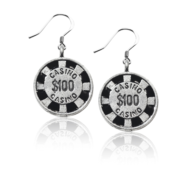 116s-er Casino Chip Charm Earrings In Silver